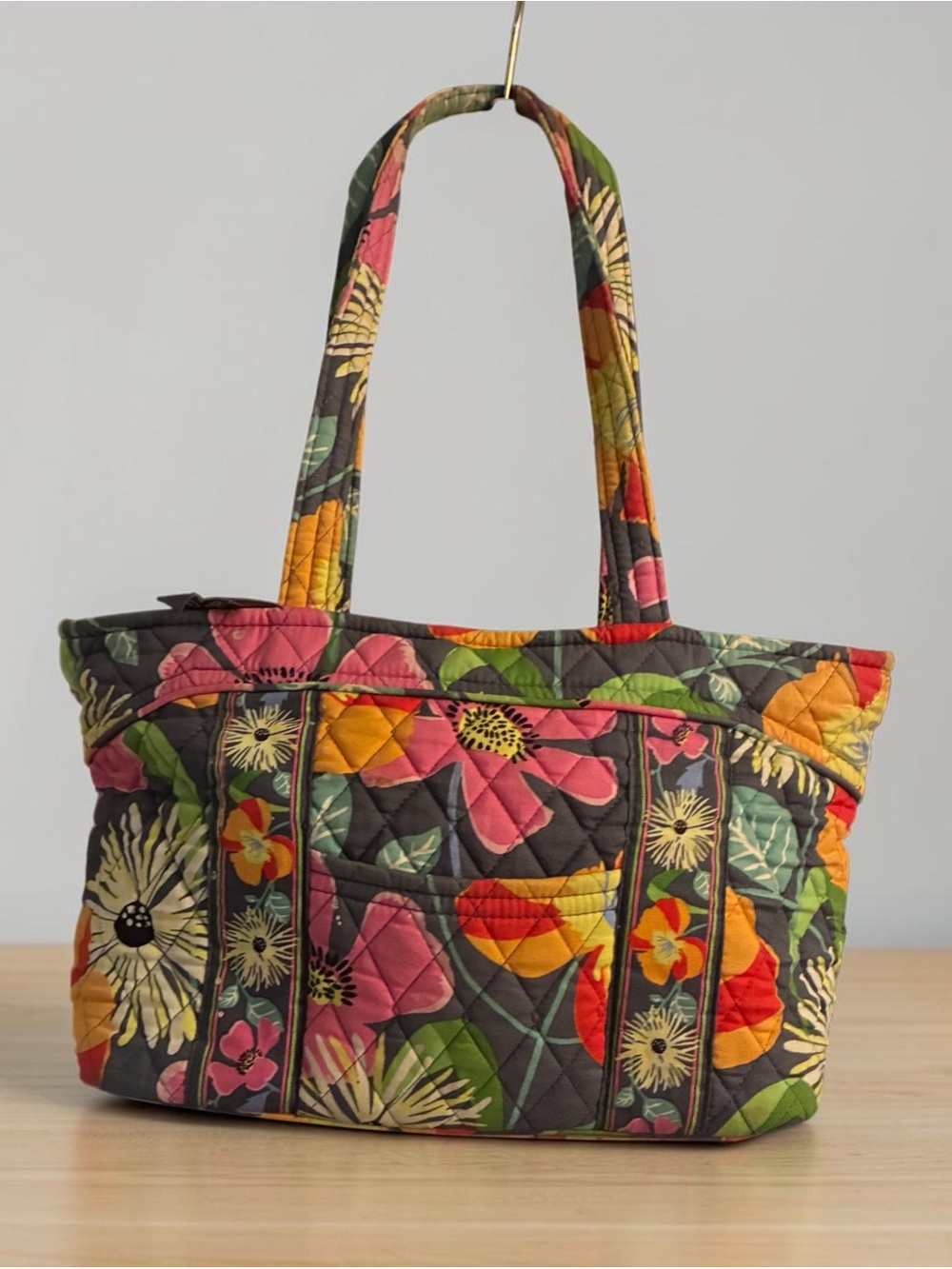 Vera Bradley Quilted Floral Tote in Pink, Orange, Yellow, Green